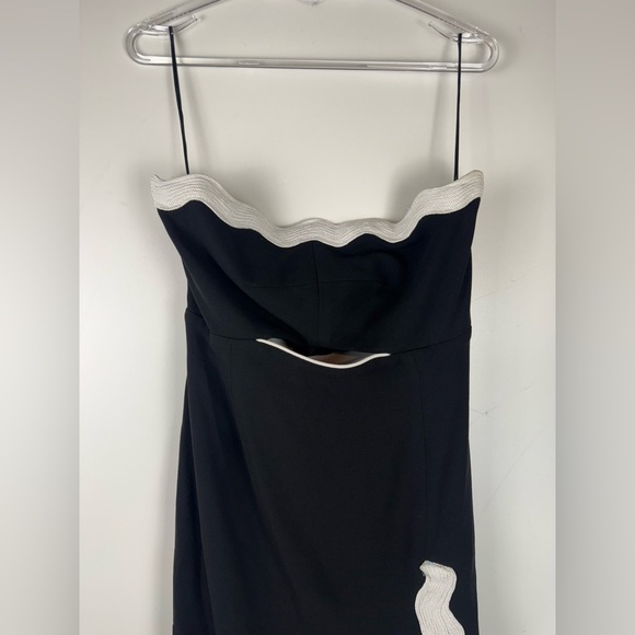 JONATHAN SIMKHAI Size 6 Black & White Scallop Trim Midi Cocktail Dress - Picture 8 of 12